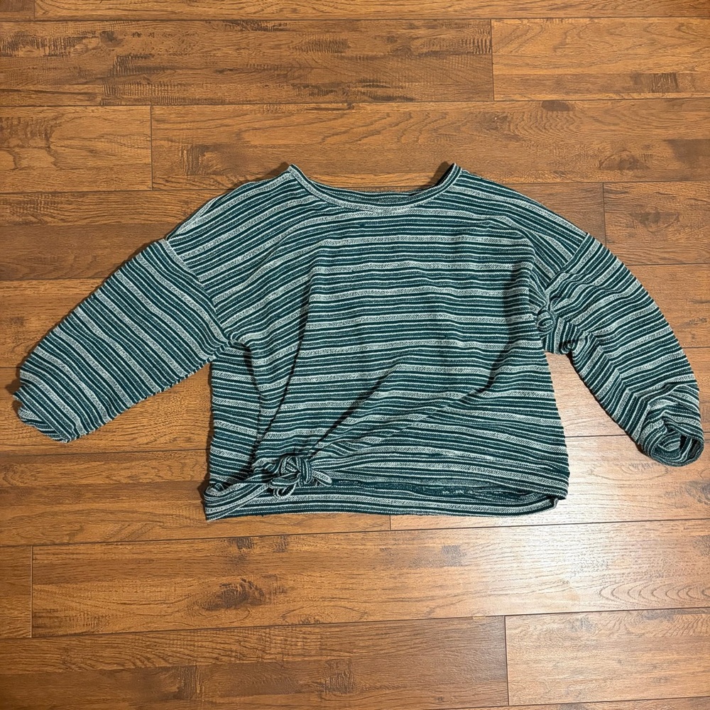 Green and White Striped Women's Sweatshirt